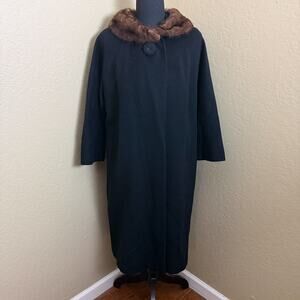 Vintage Mist L.C. Mac California Black Wool Coat Brown Mink Fur Collar